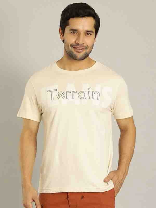 Indian Terrain Men's Half Sleeve Regular Fit Cream Round Neck T-Shirt
